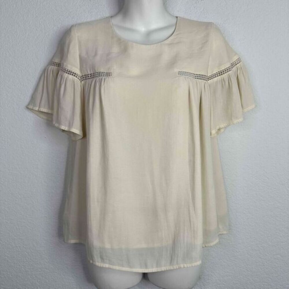 Ro & De Shirt Women's XS Beige Bell Sleeve Peasant Cottagecore Boho Flowy Blouse